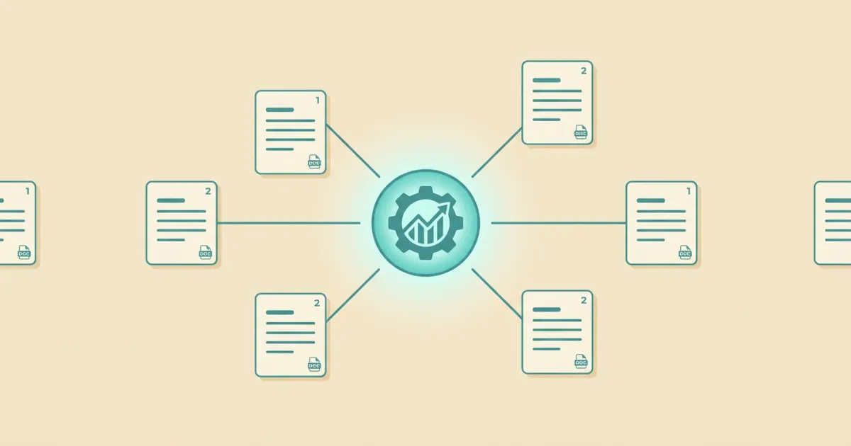 Illustration of documents becoming a searchable AI knowledge base with cited answers