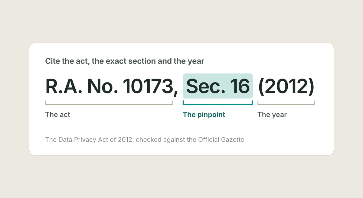 Abstract legal documents connected by precise citation markers and source links.