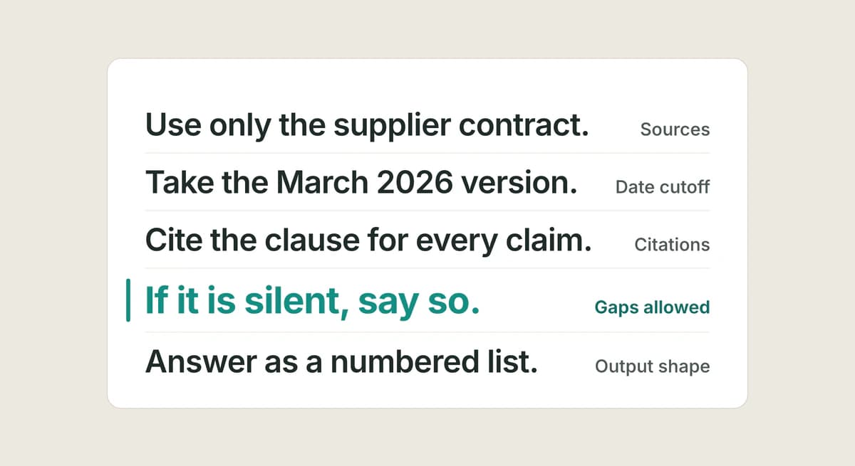 Warm illustration of a question written as a tidy row of labeled building blocks, a teal thread running from each block down into an open source document